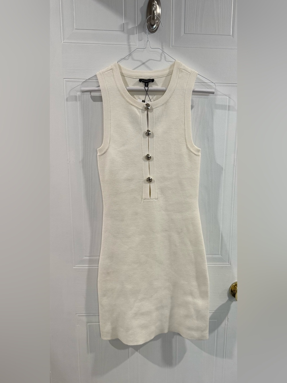 Dynamite Cream Ribbed Button-Front Knit Dress